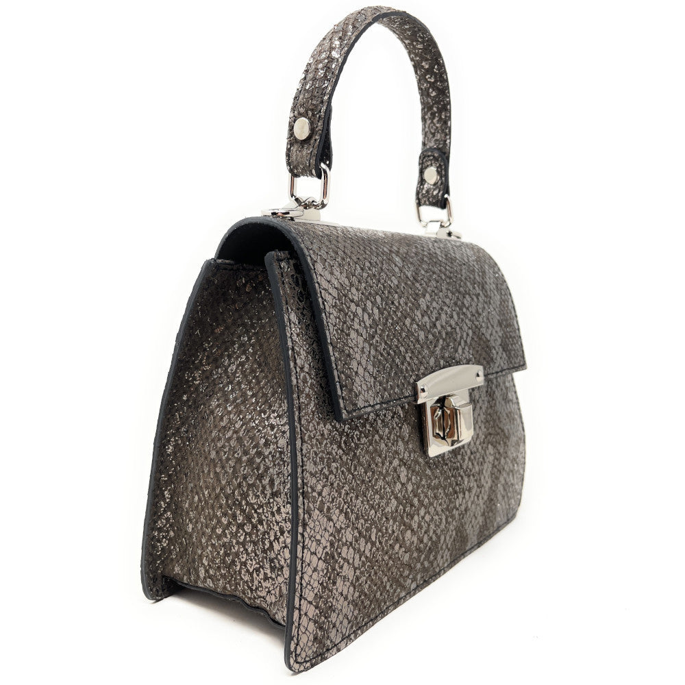 Mini sac en cuir façon serpent JUNGLE E.L Dragon d'or Taupe foncé