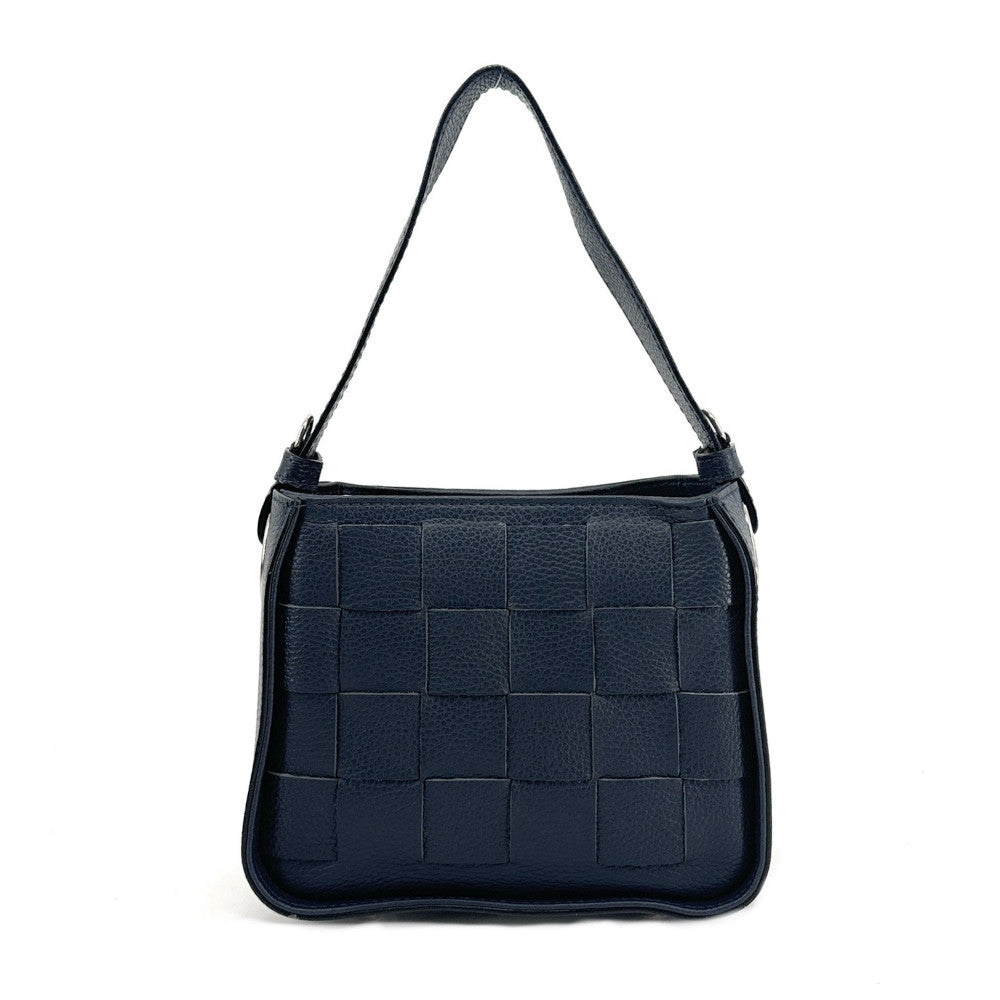 Sac en cuir grainé tressé CHESSY Bleu marine