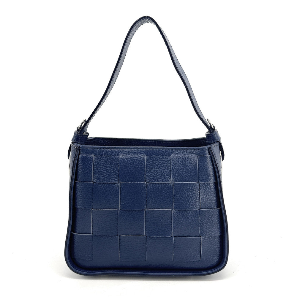 Sac en cuir grainé tressé CHESSY Bleu profond