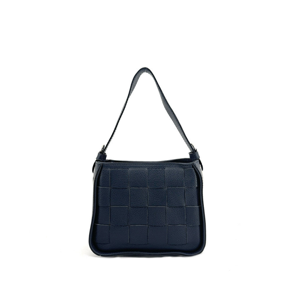 Sac en cuir grainé tressé CHESSY Bleu marine