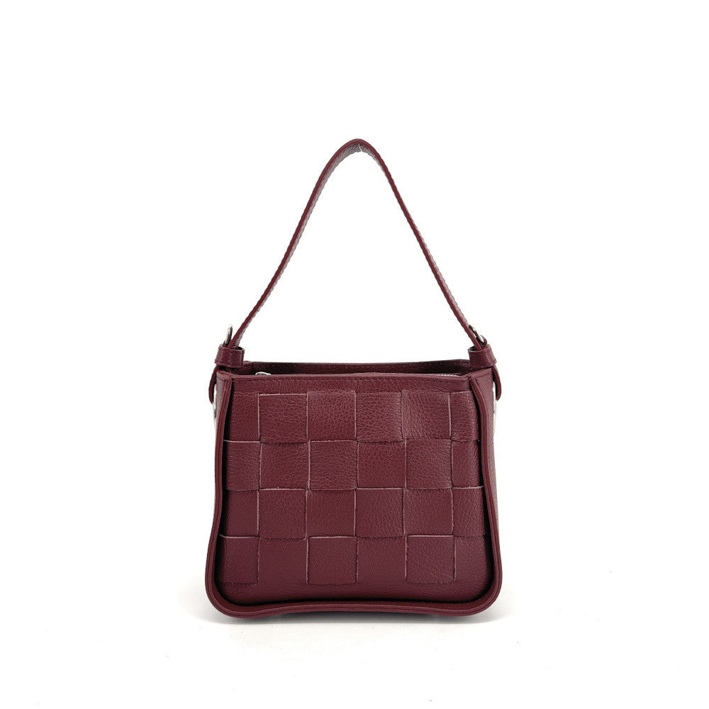 Sac en cuir grainé tressé CHESSY Rouge foncé