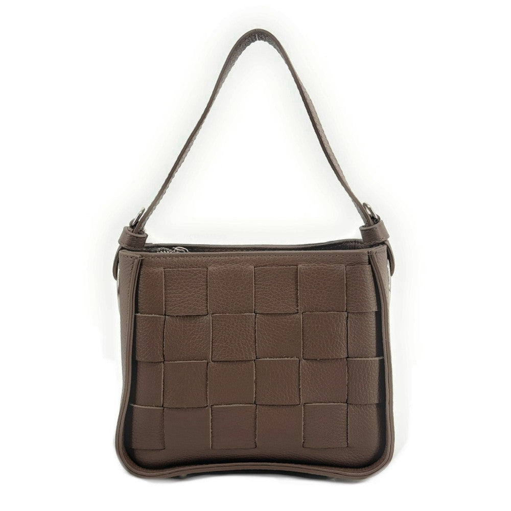 Sac en cuir grainé tressé CHESSY Taupe foncé