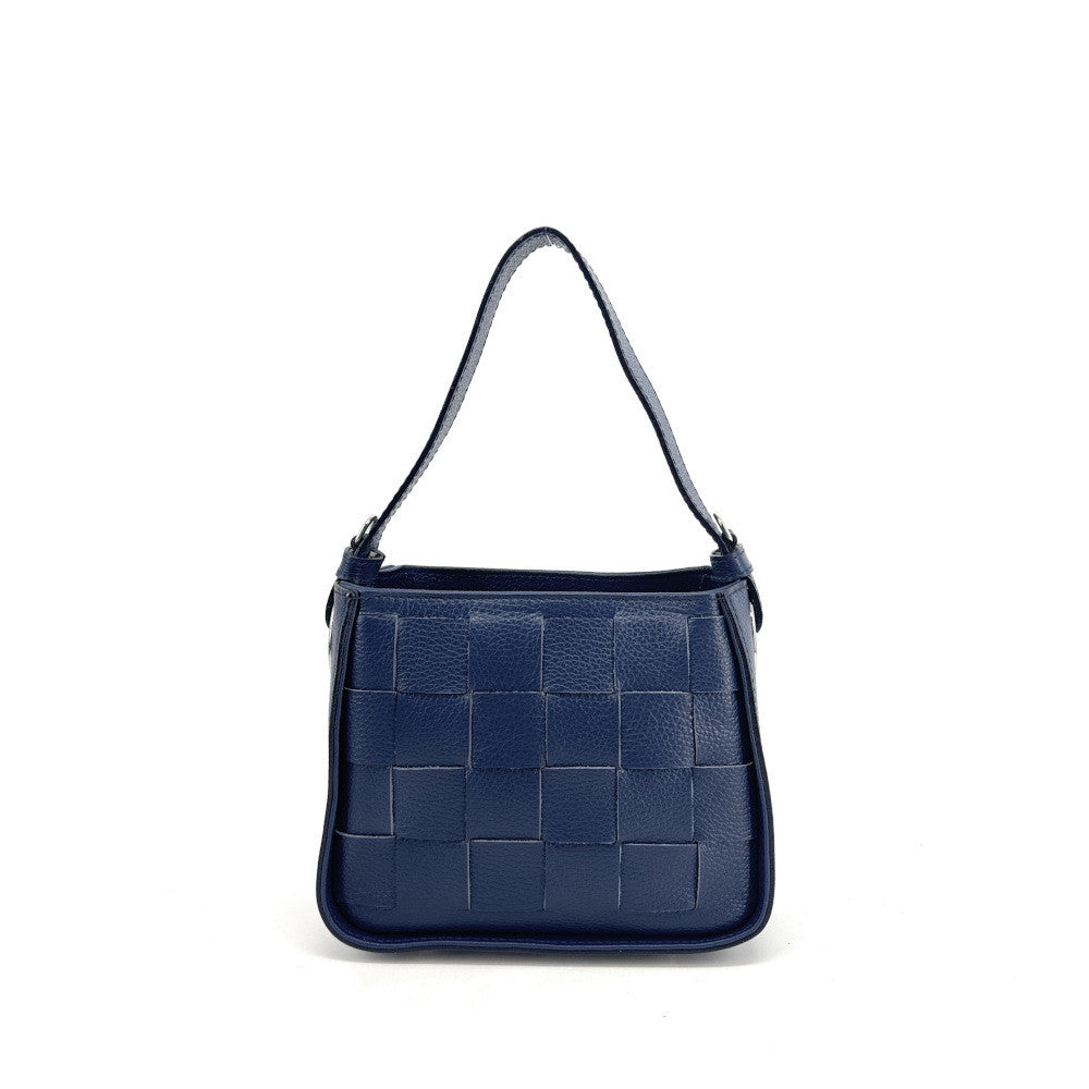 Sac en cuir grainé tressé CHESSY Bleu profond