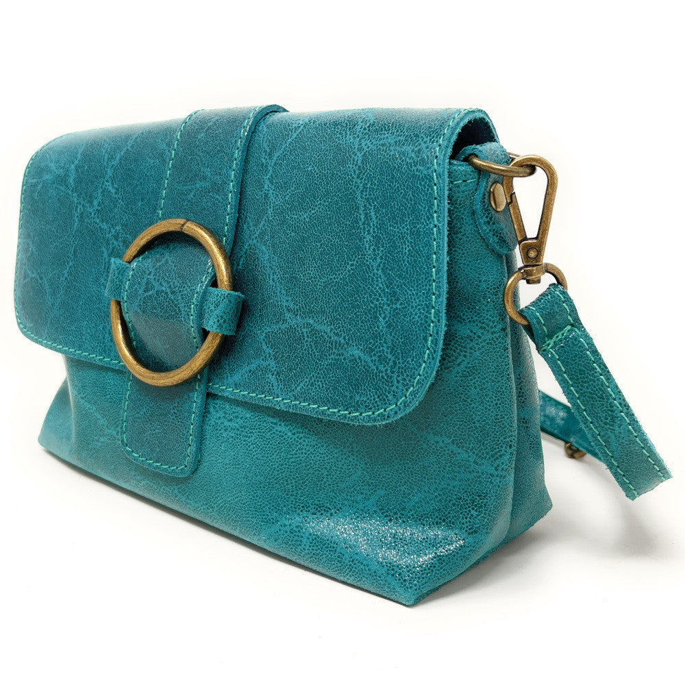 Mini sac en cuir lisse VERONE Bleu turquoise