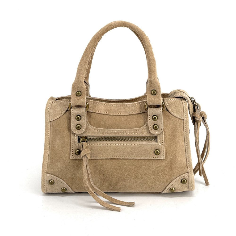 Mini-sac en croûte de cuir TAO Taupe clair