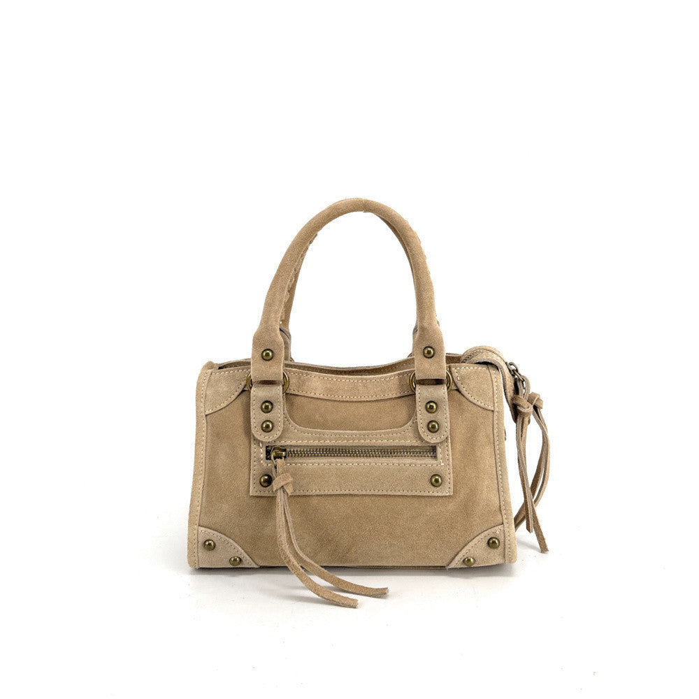 Mini-sac en croûte de cuir TAO Taupe clair