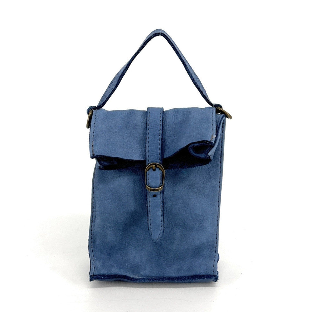 Mini-sac pochette bandoulière en cuir vintage OHM Bleu denim
