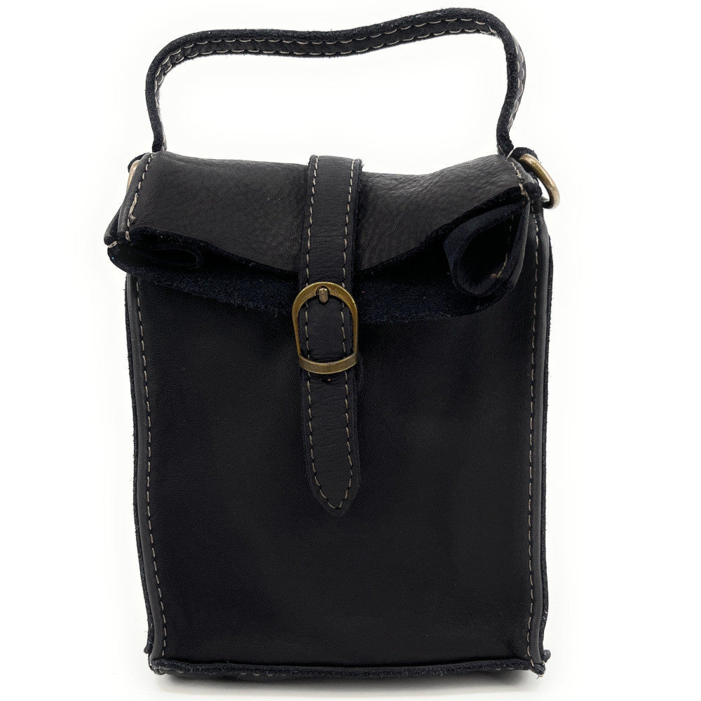 Mini-sac pochette bandoulière en cuir vintage OHM Noir