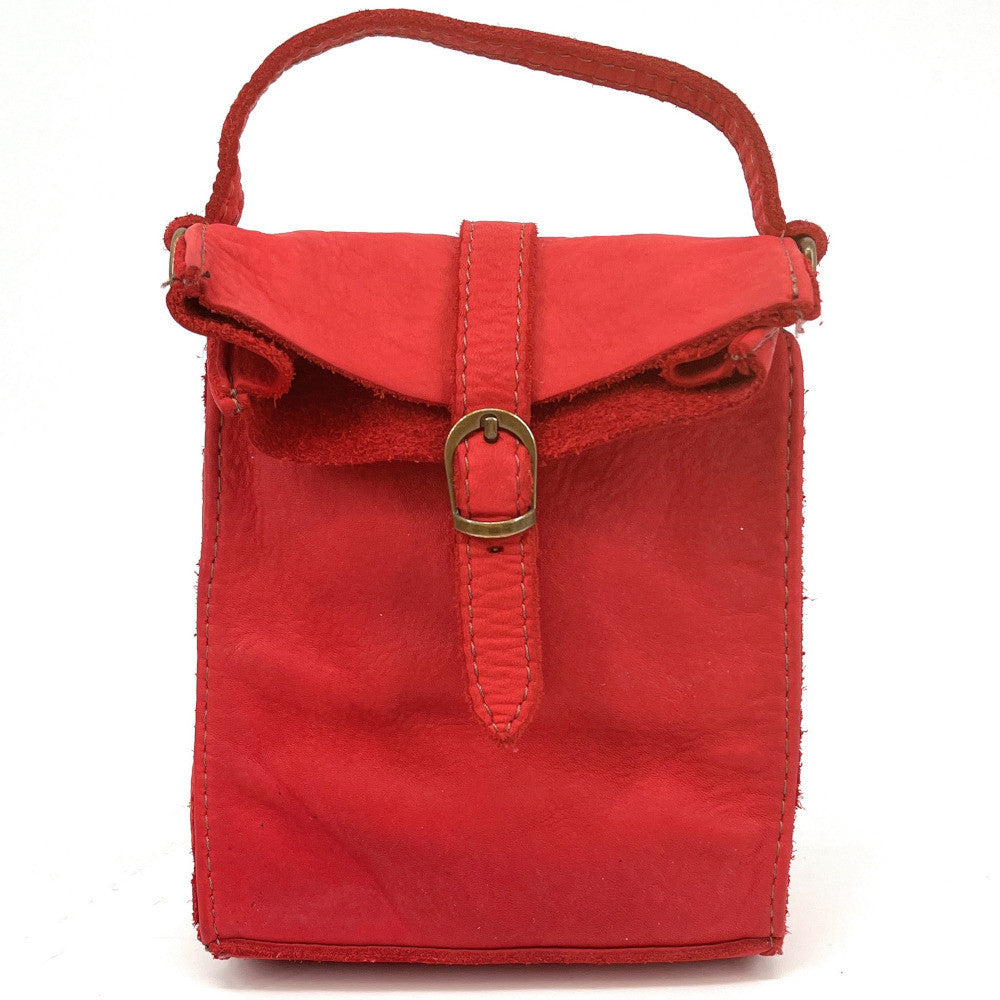 Mini-sac pochette bandoulière en cuir vintage OHM Rouge garance