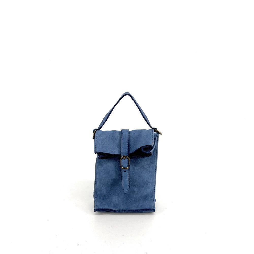Mini-sac pochette bandoulière en cuir vintage OHM Bleu denim