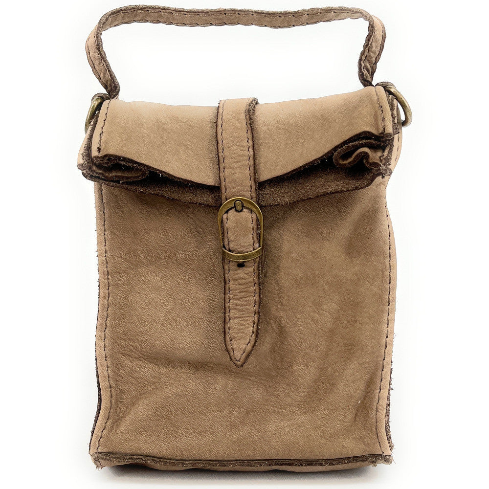 Mini-sac pochette bandoulière en cuir vintage OHM Taupe