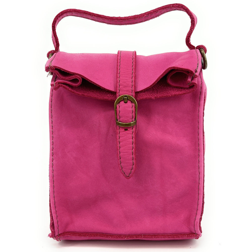 Mini-sac pochette bandoulière en cuir vintage OHM Rose fuchsia
