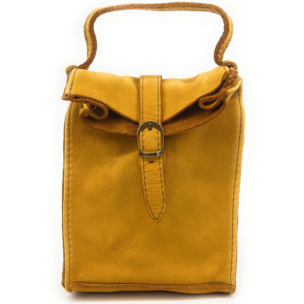 Mini-sac pochette bandoulière en cuir vintage OHM Jaune Moutarde