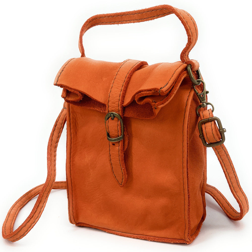 Mini-sac pochette bandoulière en cuir vintage OHM Orange
