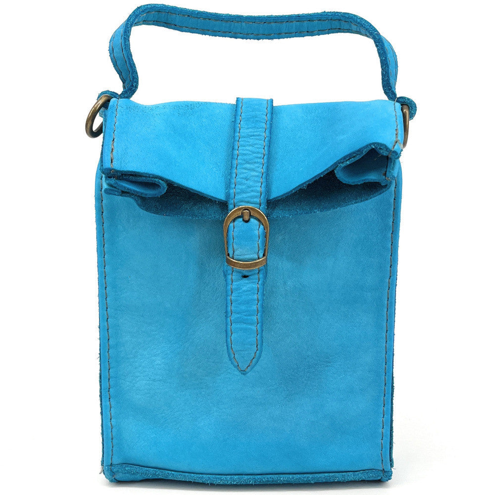Mini-sac pochette bandoulière en cuir vintage OHM Bleu turquoise