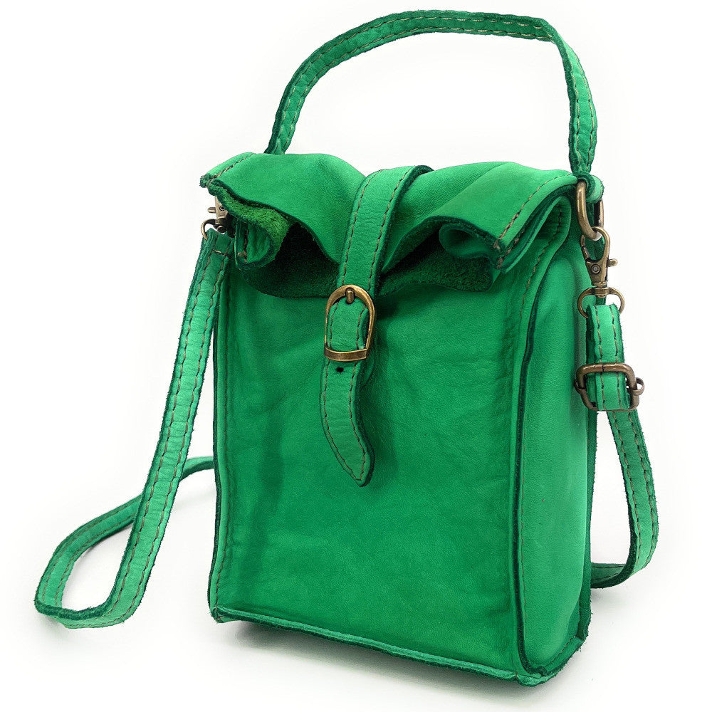 Mini-sac pochette bandoulière en cuir vintage OHM Vert anglais