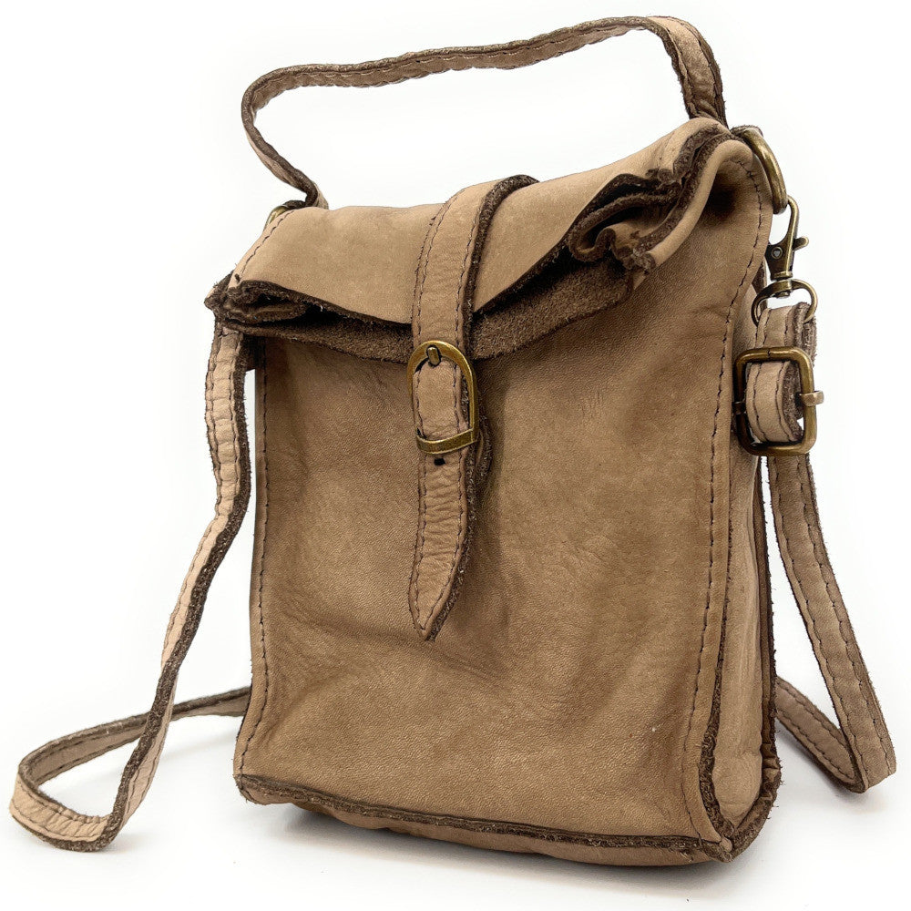 Mini-sac pochette bandoulière en cuir vintage OHM Taupe