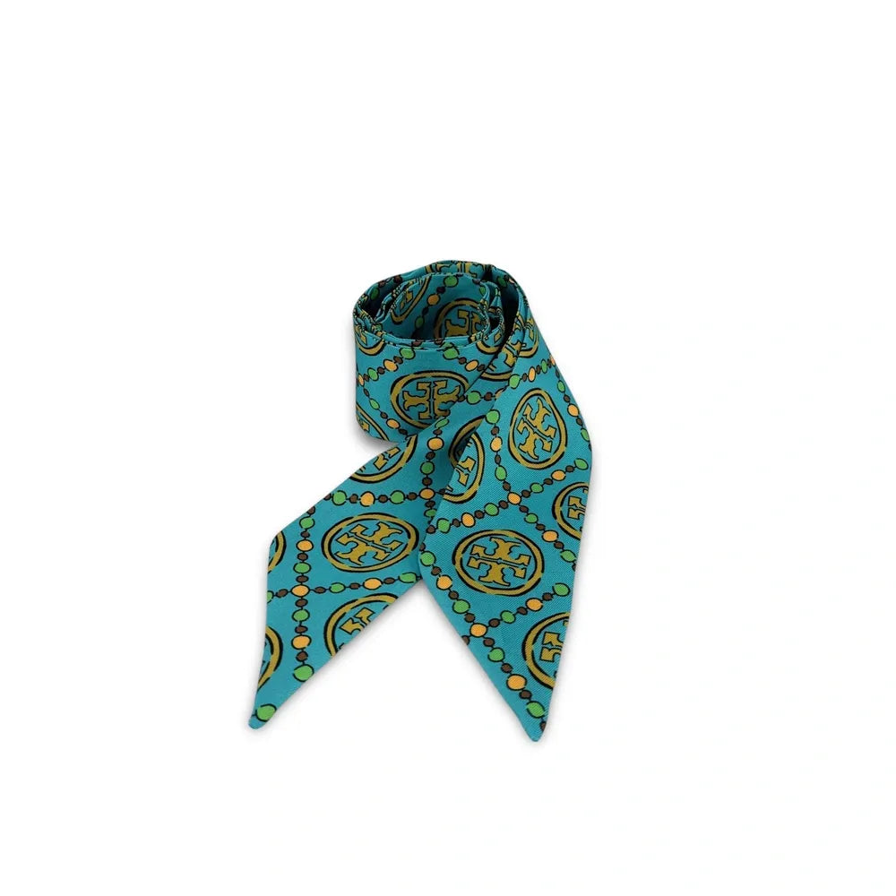 Foulard de sac en tissu satiné MONOGRAMME Bleu paon