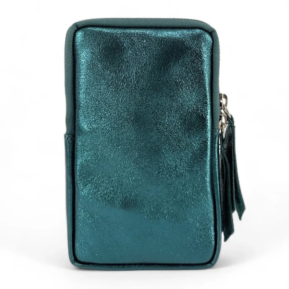 Pochette bandoulière en cuir irisé LOUVRE Bleu paon irisé