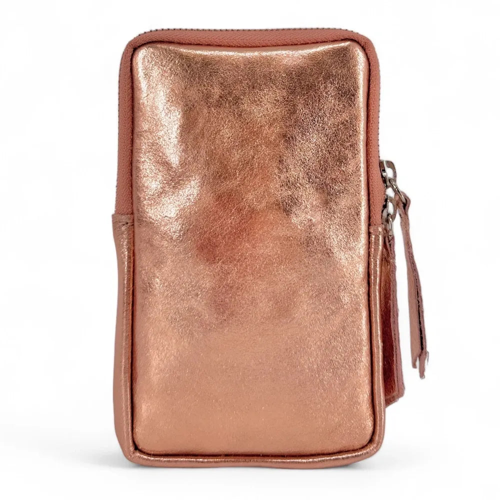 Pochette bandoulière en cuir irisé LOUVRE Rose gold