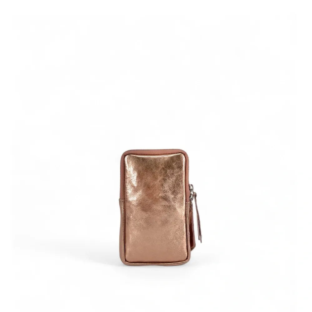 Pochette bandoulière en cuir irisé LOUVRE Rose gold