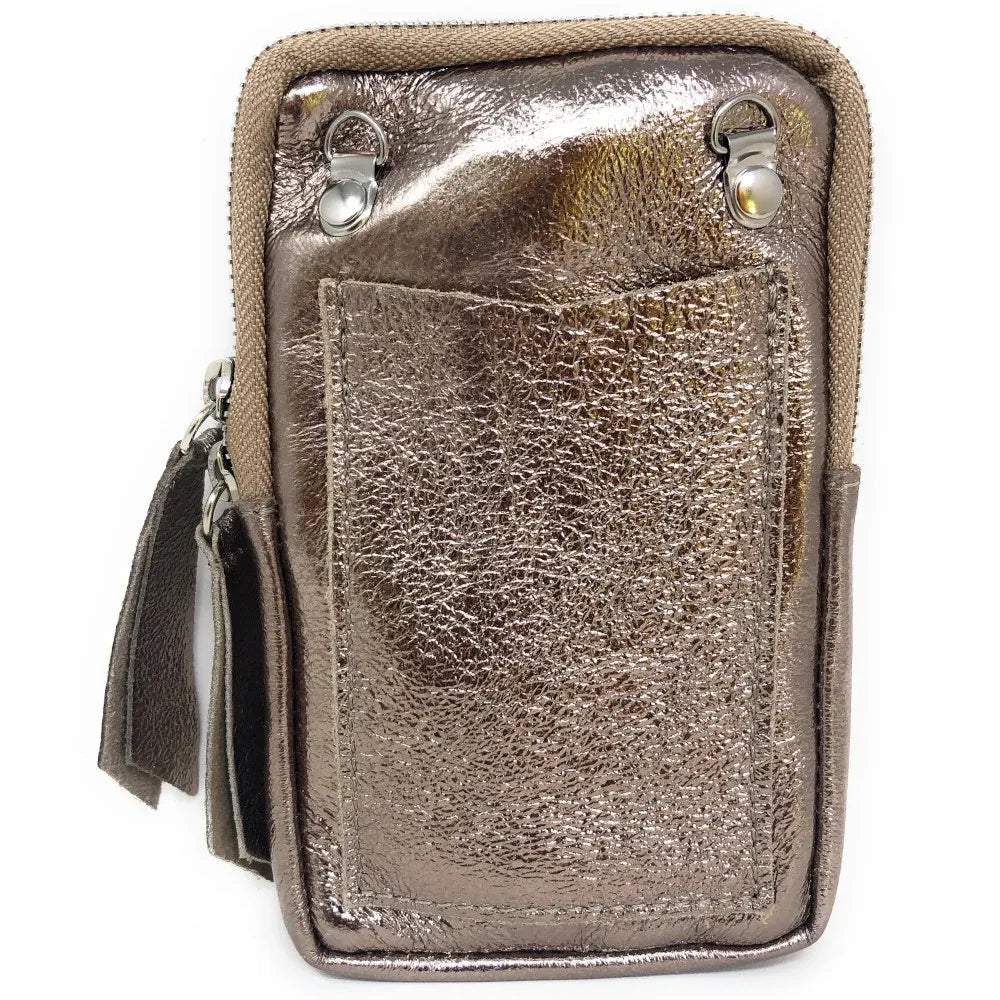 Pochette bandoulière en cuir irisé LOUVRE Champagne irisé