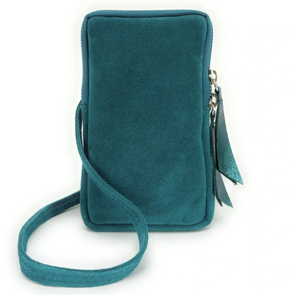 Pochette bandoulière en croûte de cuir LOUVRE Bleu vert canard