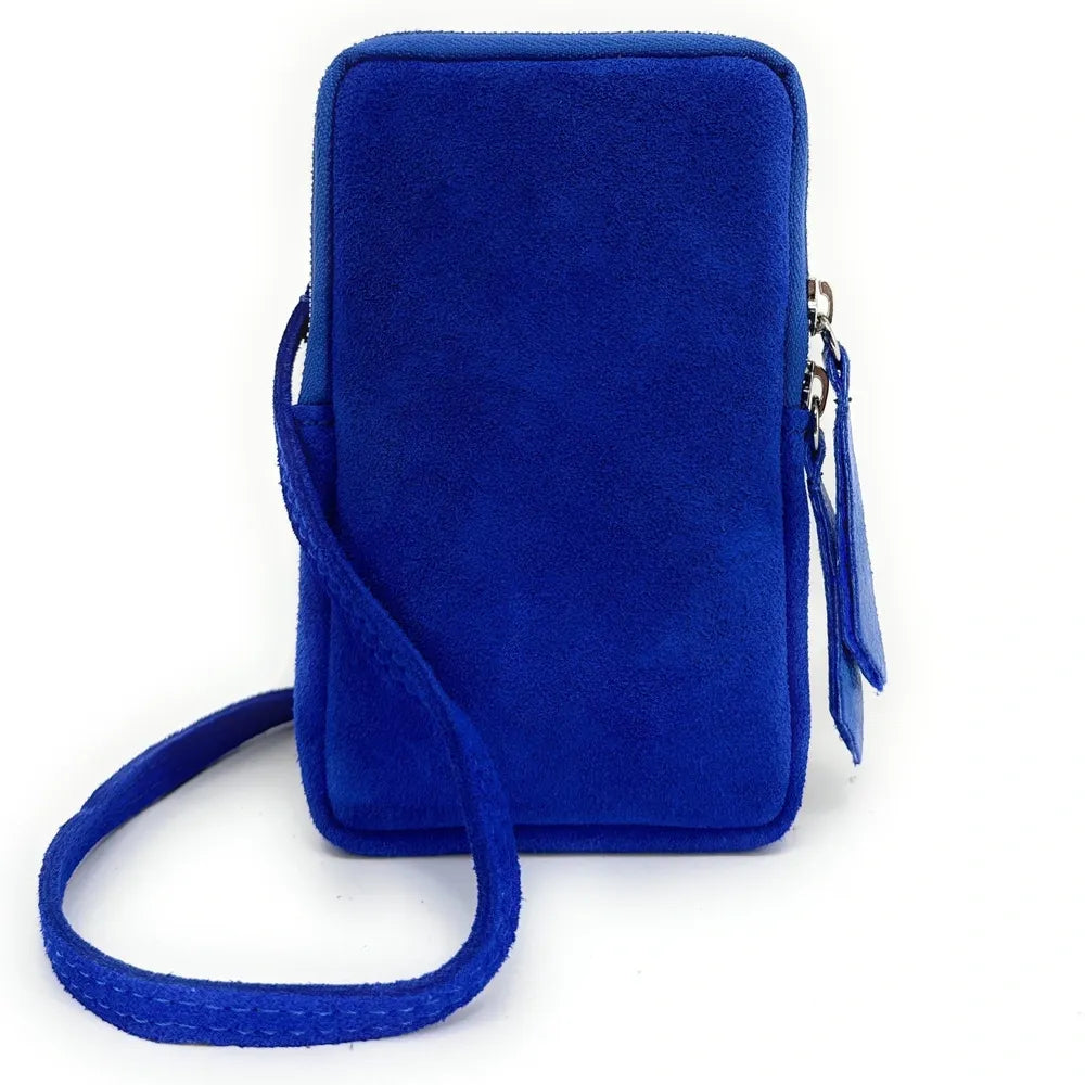 Pochette bandoulière en croûte de cuir LOUVRE Bleu roi