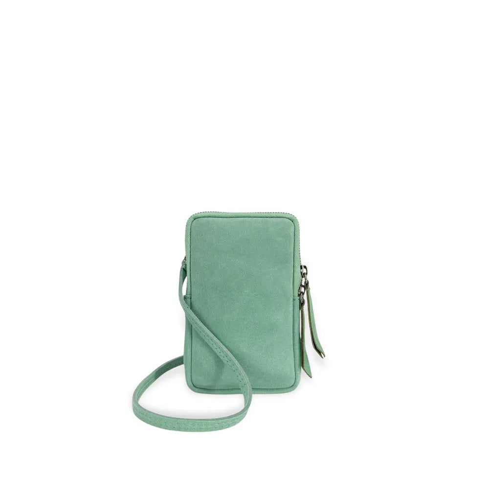 Pochette bandoulière en croûte de cuir LOUVRE Vert pastel