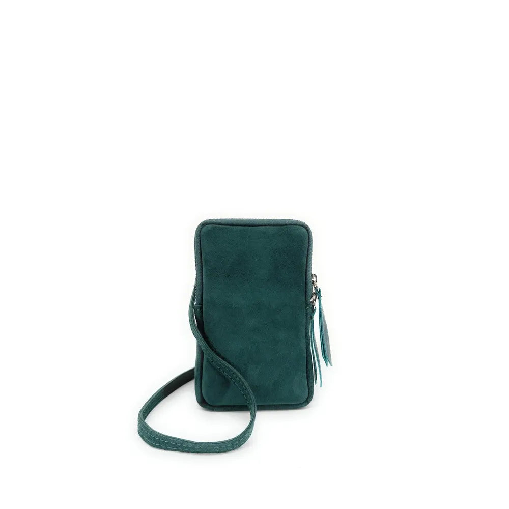 Pochette bandoulière en croûte de cuir LOUVRE Vert forêt