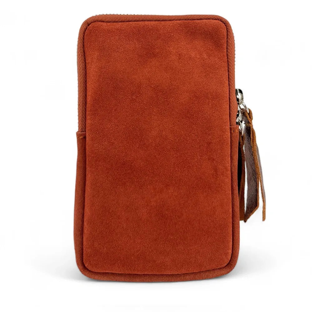 Pochette bandoulière en croûte de cuir LOUVRE Rouge brique