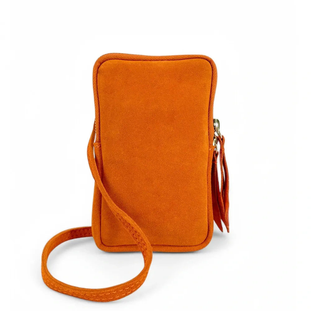 Pochette bandoulière en croûte de cuir LOUVRE Mandarine