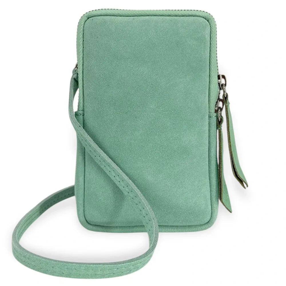 Pochette bandoulière en croûte de cuir LOUVRE Vert pastel