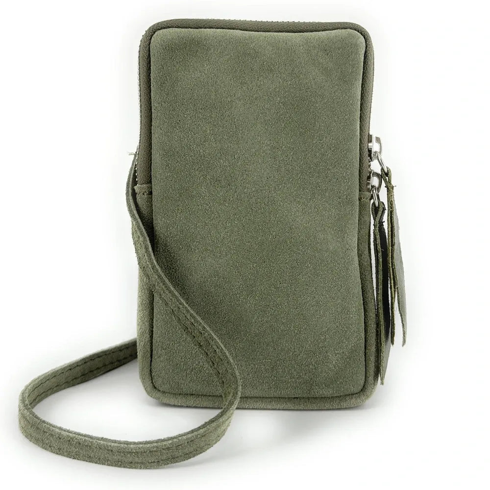 Pochette bandoulière en croûte de cuir LOUVRE Vert amande