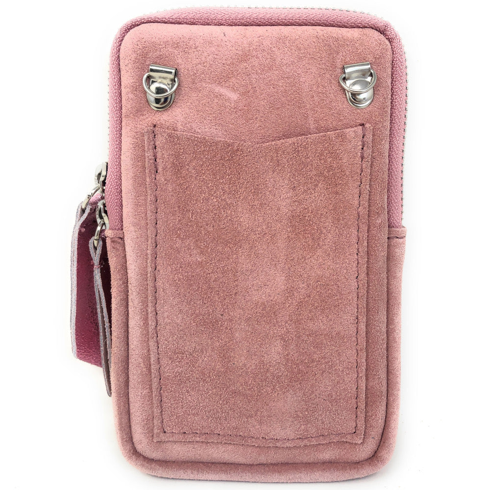 Pochette bandoulière en croûte de cuir LOUVRE Rose nude