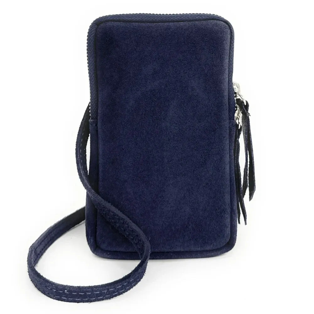 Pochette bandoulière en croûte de cuir LOUVRE Bleu marine