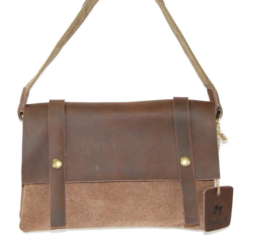 Pochette en cuir et toile JAVA Camel