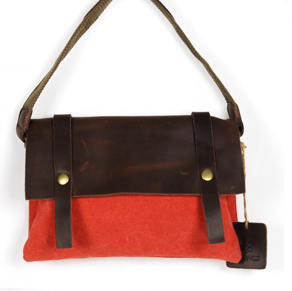 Pochette en cuir et toile JAVA Rose corail