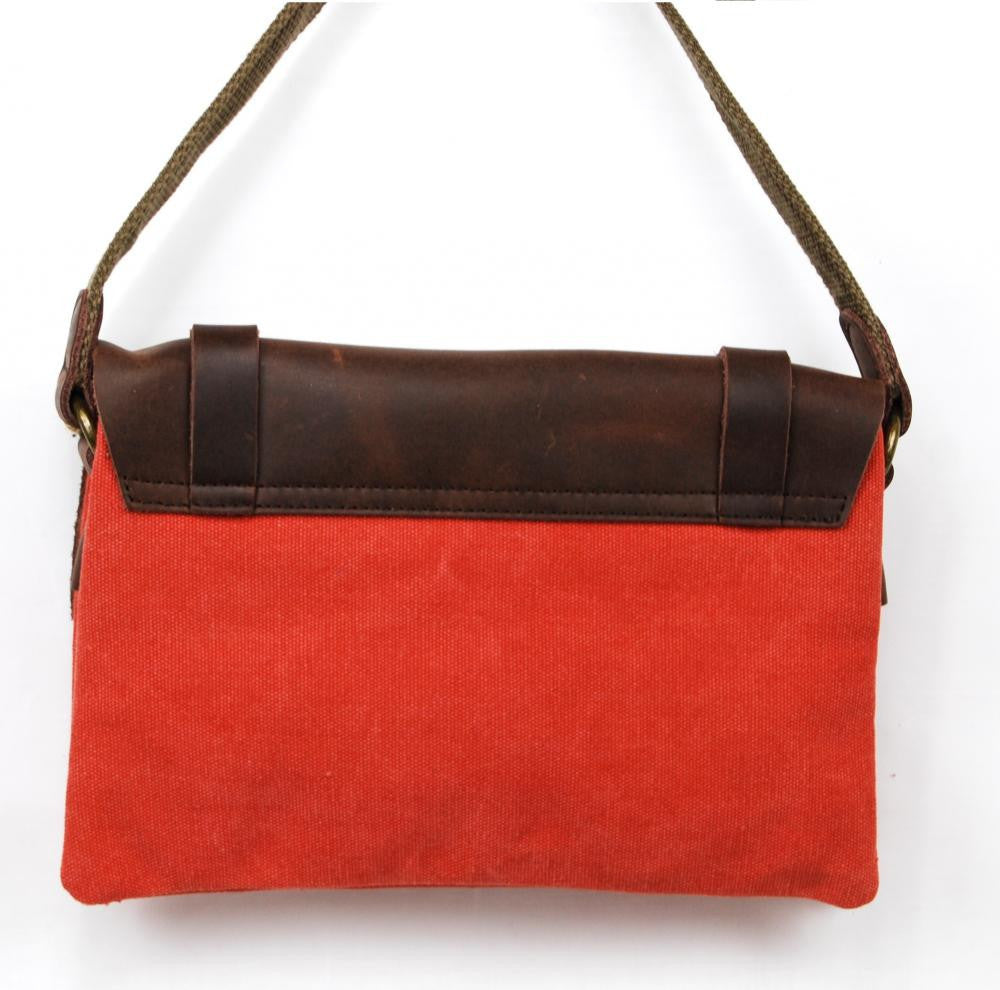 Pochette en cuir et toile JAVA Rose corail