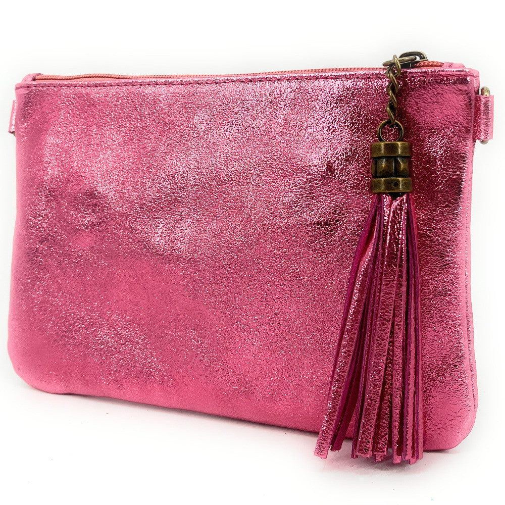 Sac pochette en cuir irisé MORGANE Rose néon