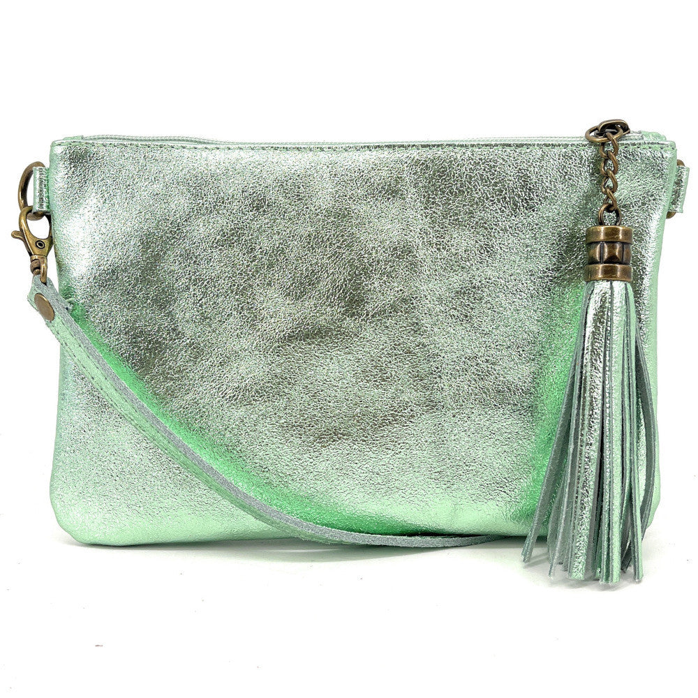 Sac pochette en cuir irisé MORGANE Menthe givrée