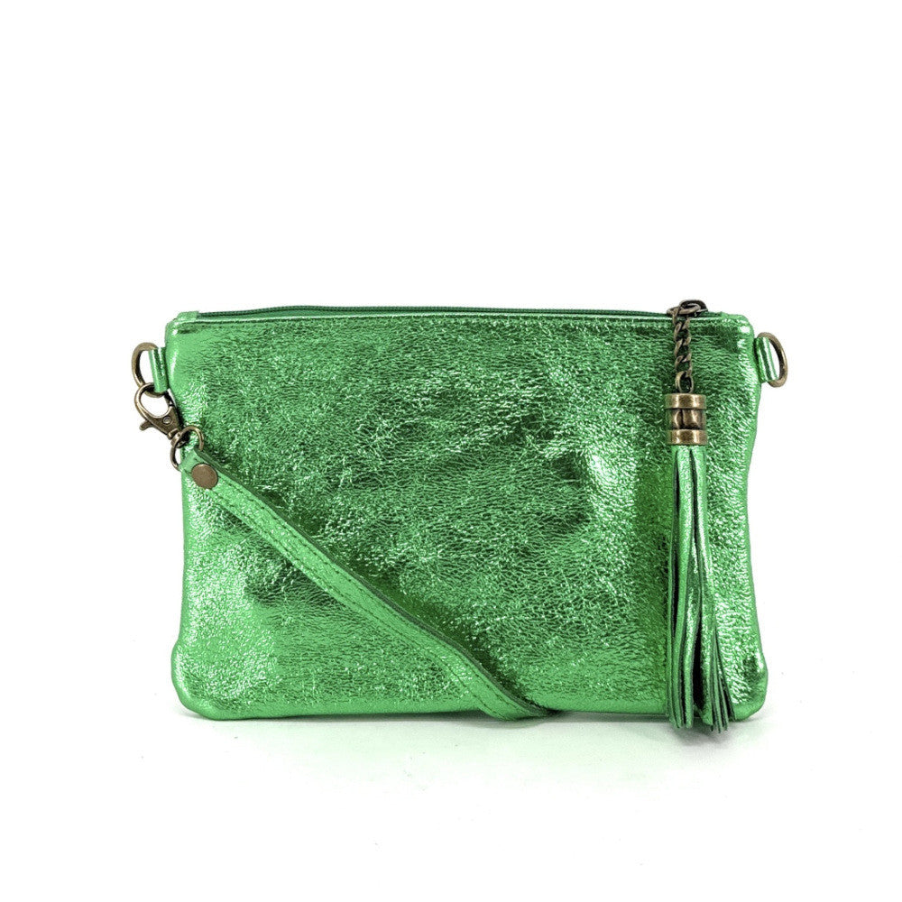 Sac pochette en cuir irisé MORGANE Vert anglais irisé