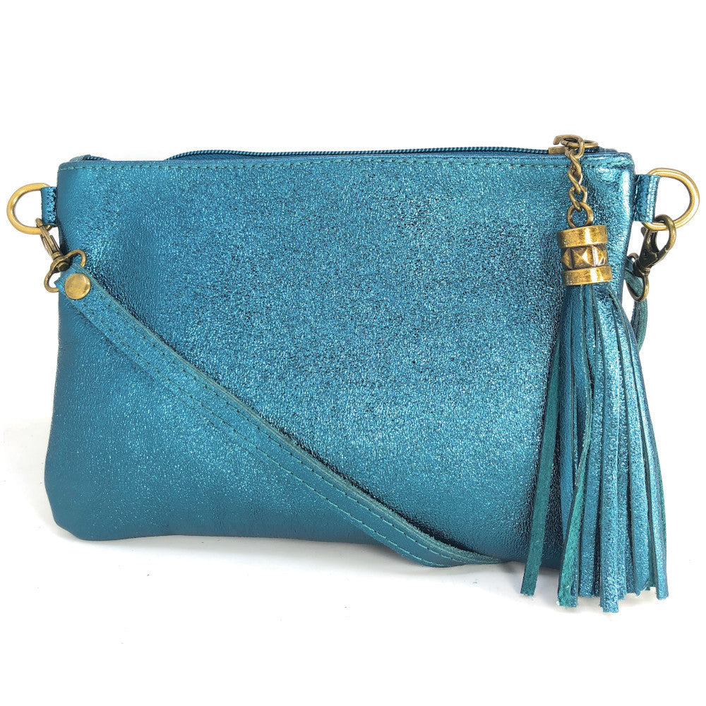 Sac pochette en cuir irisé MORGANE Turquoise irisé