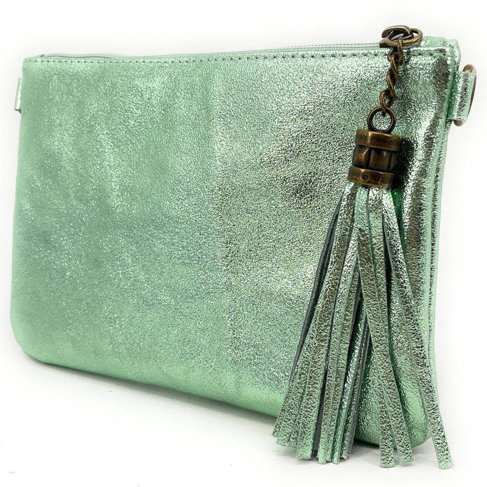 Sac pochette en cuir irisé MORGANE Menthe givrée