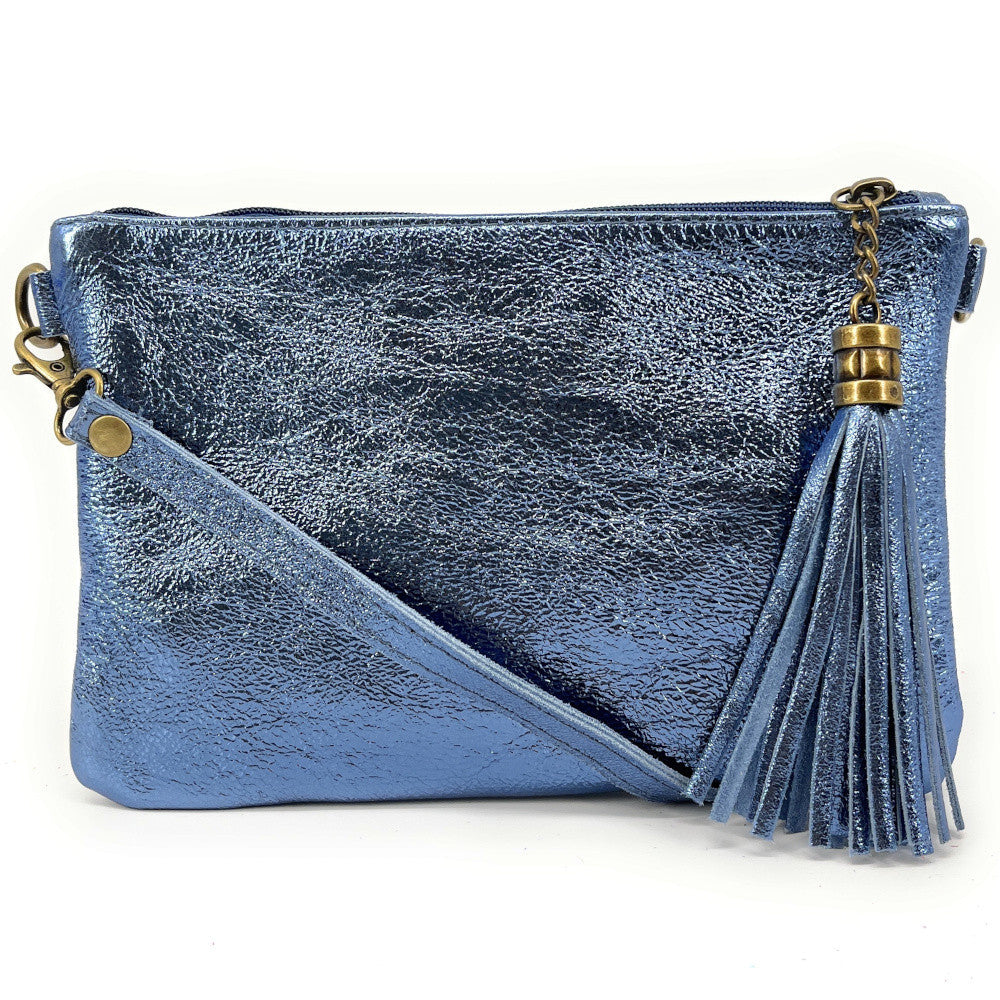 Sac pochette en cuir irisé MORGANE Bleu céleste