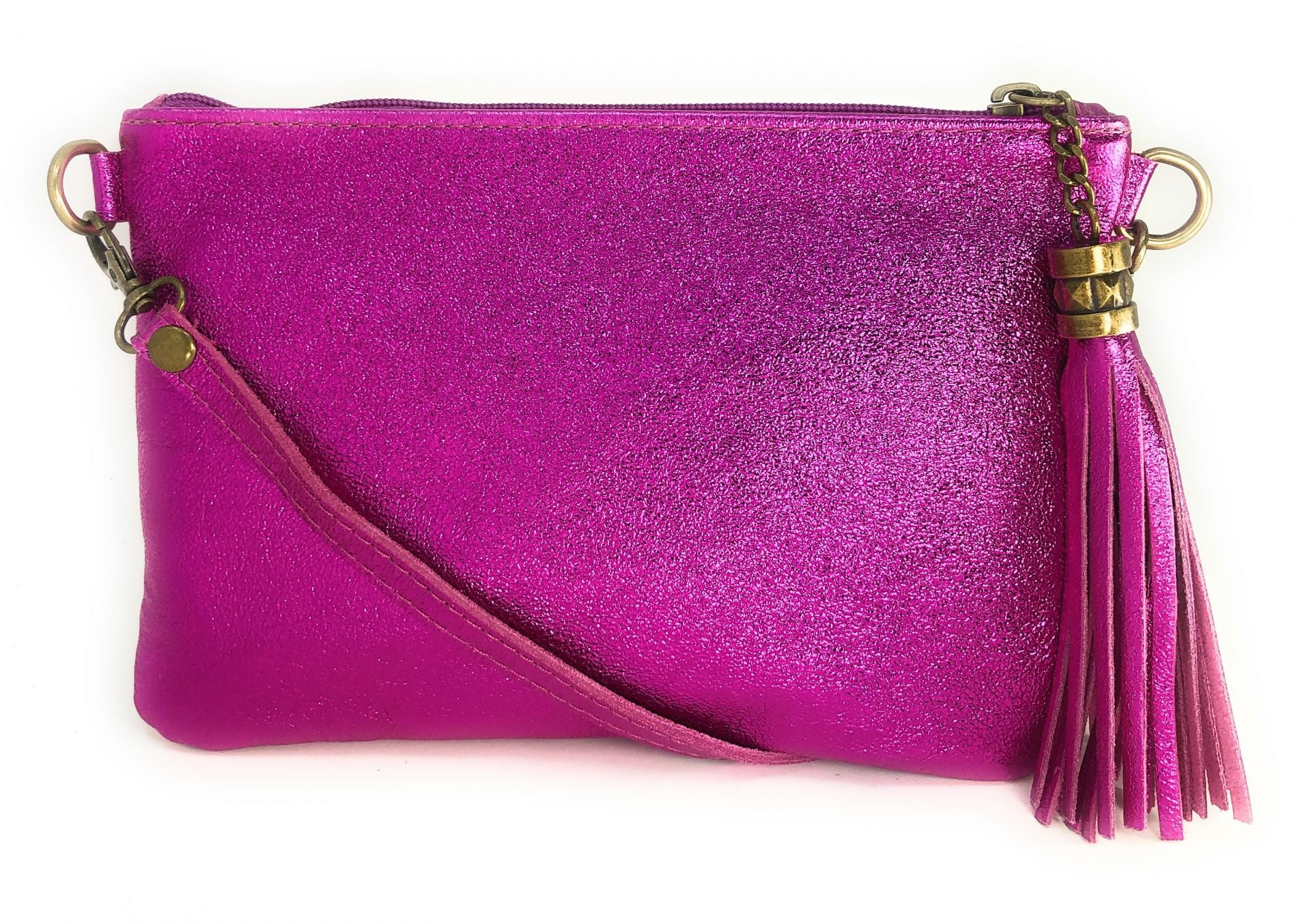 Sac pochette en cuir irisé MORGANE Fuchsia irisé