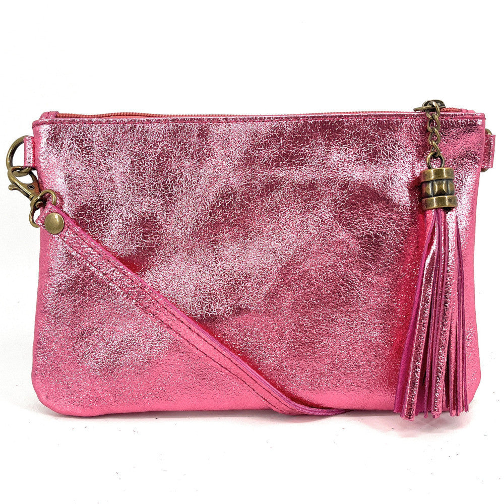 Sac pochette en cuir irisé MORGANE Rose néon