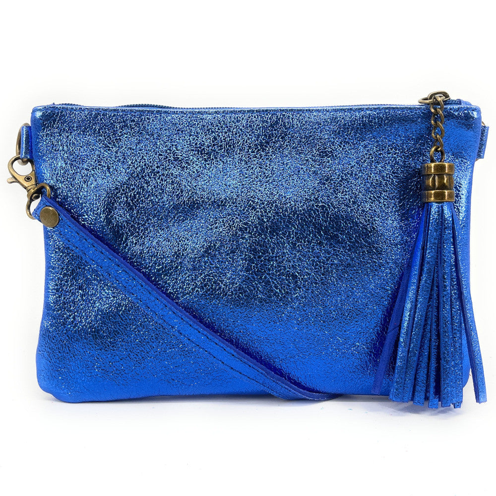 Sac pochette en cuir irisé MORGANE Bleu roi irisé