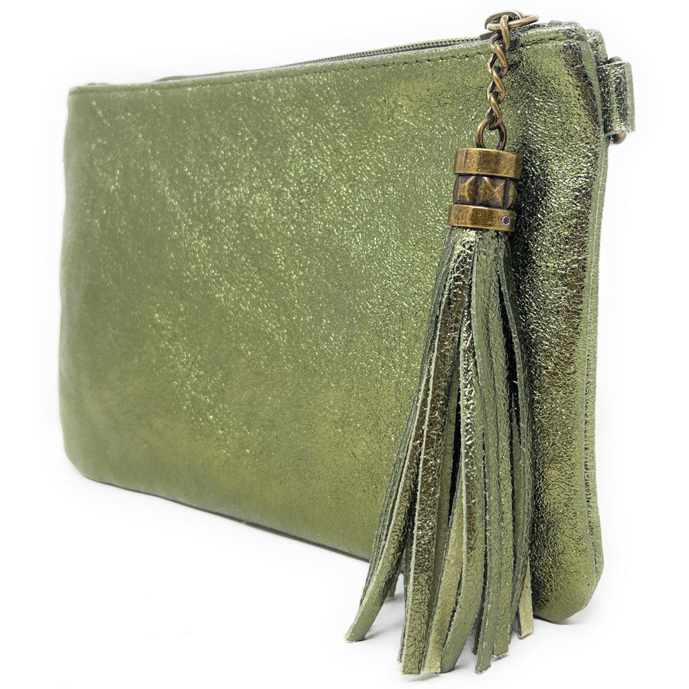 Sac pochette en cuir irisé MORGANE Kaki