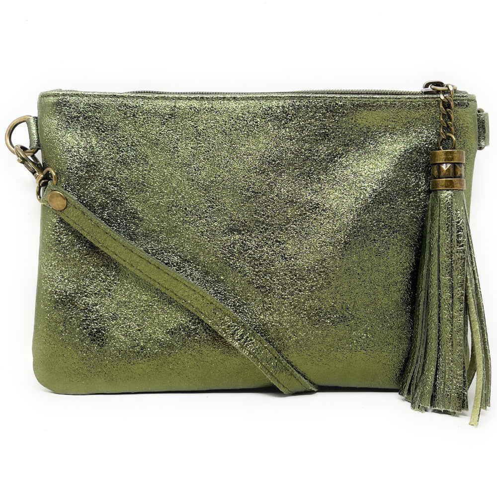 Sac pochette en cuir irisé MORGANE Kaki